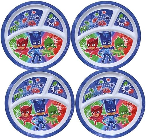 Miniatura 1 de Zak Designs PJ Masks - Paquete de 4 platos reutilizables de plástico de melamina de 8 pulgadas, 3 secciones, sin BPA