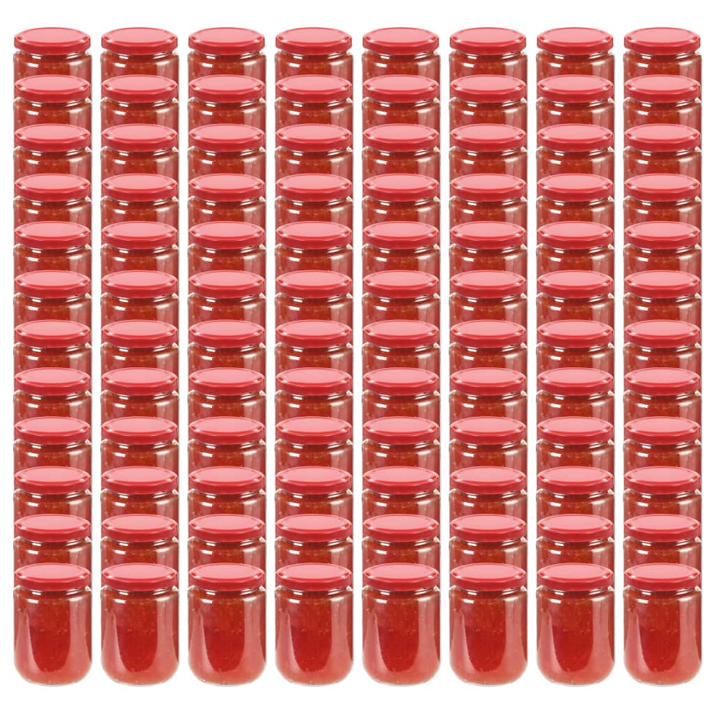 96 Stück Einmachgläser 230 ml mit rotem Deckel, transparente Marmeladengläser mit weitem Mund für Chutney, Marmeladen, Essiggurken, Saucen und Konfitüren