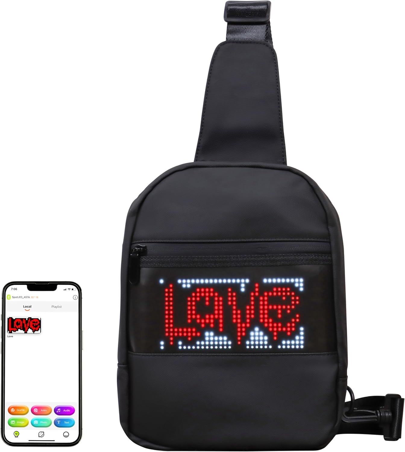 LED Sling Bag for Women & Men Crossbody Sling Bags for Women Sling Bag for Men with App-Control for Customizable Text and Animations-Portable Charger/Power Bank Included