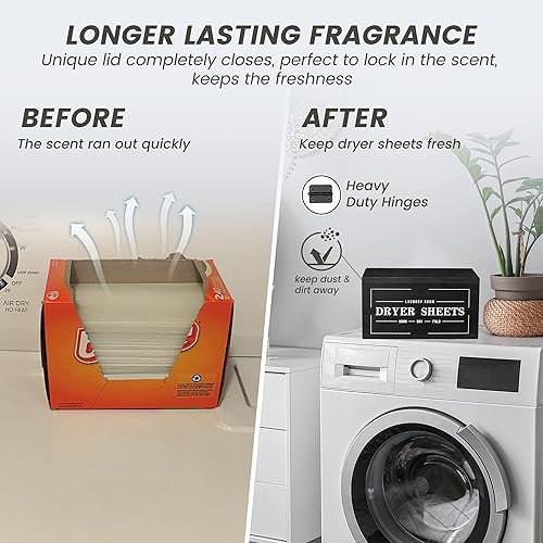 Miniatura 4 de Lindo soporte para hojas de secadora con tapa, dispensador rústico de granja, accesorios de decoración de lavandería, contenedor de suavizante de