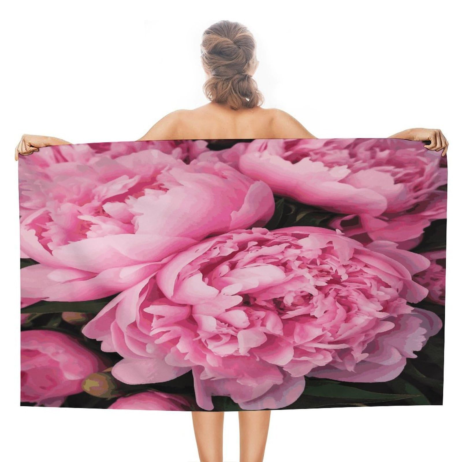 FekiLoot Pink Peony Beach Towel Absorbent & Quick Dry Pool Towels 31 X 51 Inches Extra Large Sandfree Beach Blanket Towels Soft Lightweight Travel Towel for Swim Yoga Camping