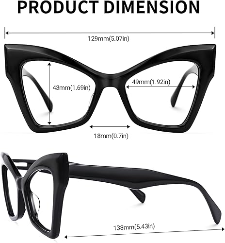 Miniatura 4 de VOOGLAM Lentes de bisagra de resorte de ojo de gato para mujer, luz azul y bloqueo UV400, marcos elegantes de acetato para computadora, teléfonos, TV