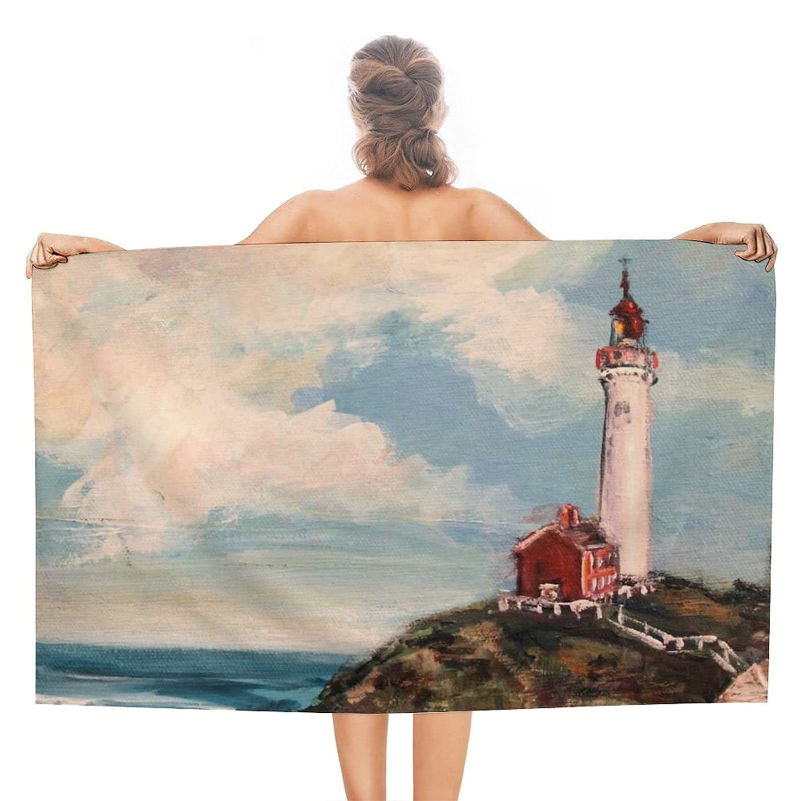 Lsjuee Beautiful Lighthouse Beach Towel Trendy Light Weight Superfine Fiber Beach Towel for Kids Girls for Pool Beach Picnic Camping Hawaii Swimming Tropical Vacations Swimming Class 32INx52IN