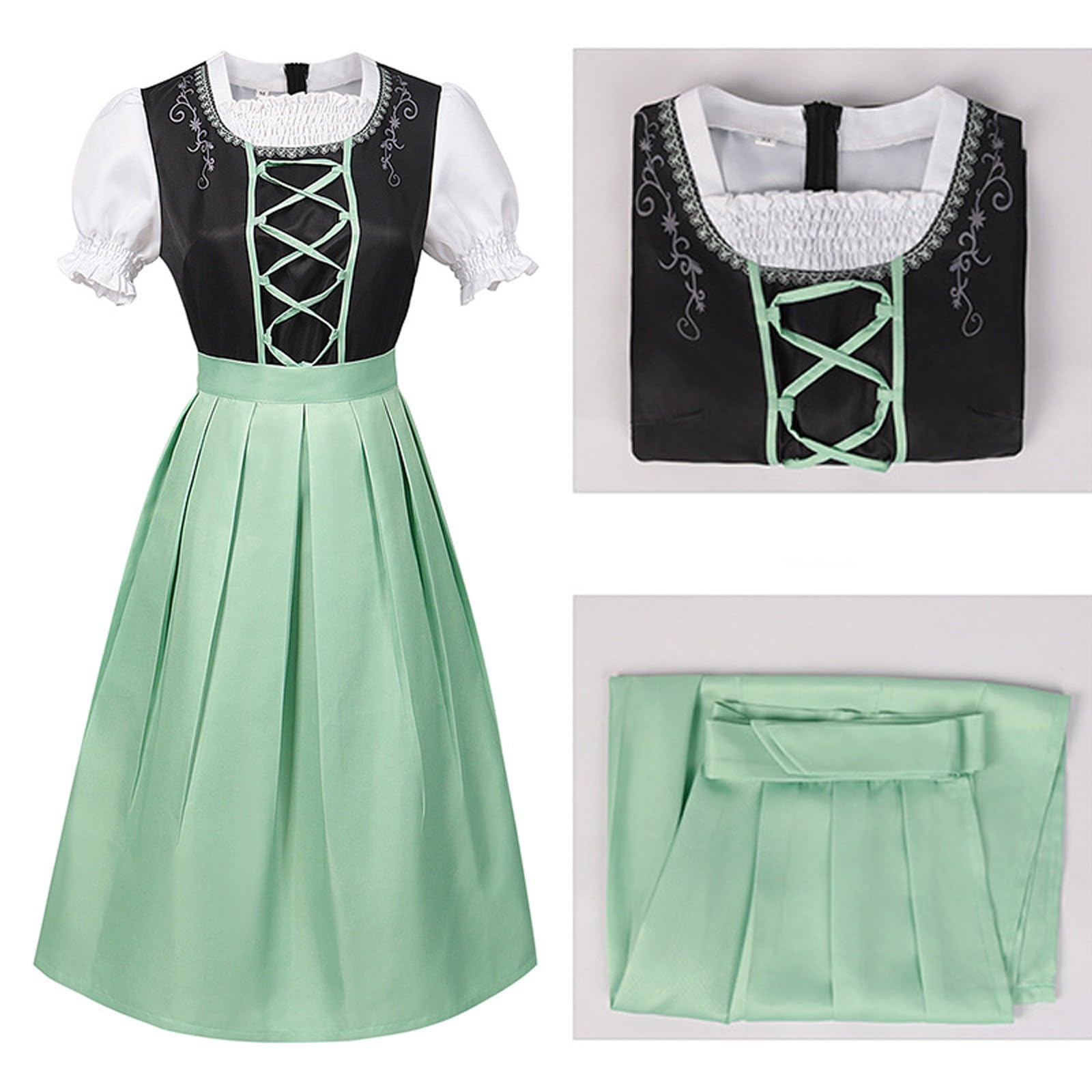 Generisch Damen Dirndl Kleid Oktoberfest, Midi Kariert Einfarbig Dirndlkleid Kleider - Trachtenkleid Elegant Oktoberfest-Dirndl für Oktoberfest Besondere AnläSse