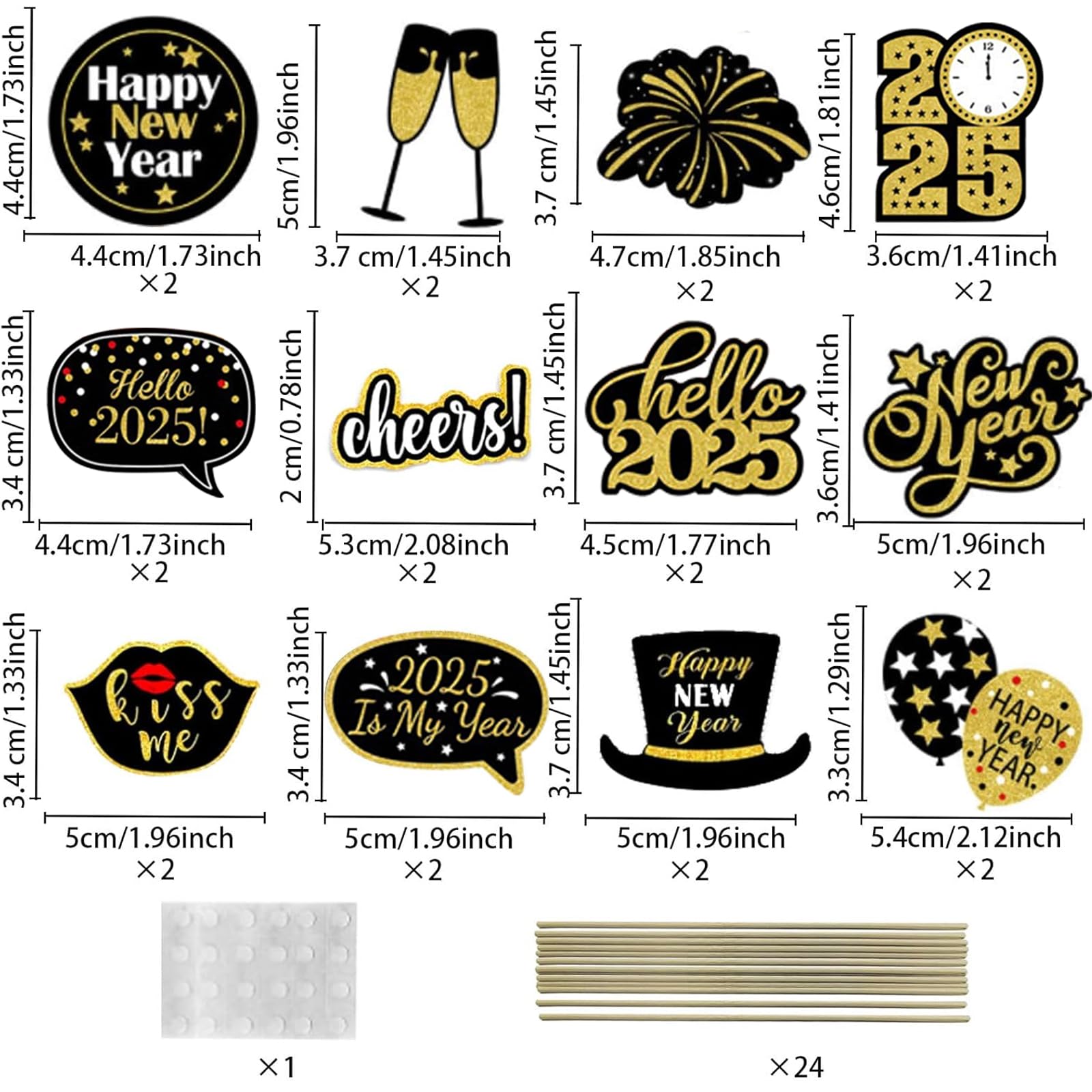 Frohes Neues Jahr Cupcake Toppers – 24 Stück, 2025 Design, Für Silvester-Party