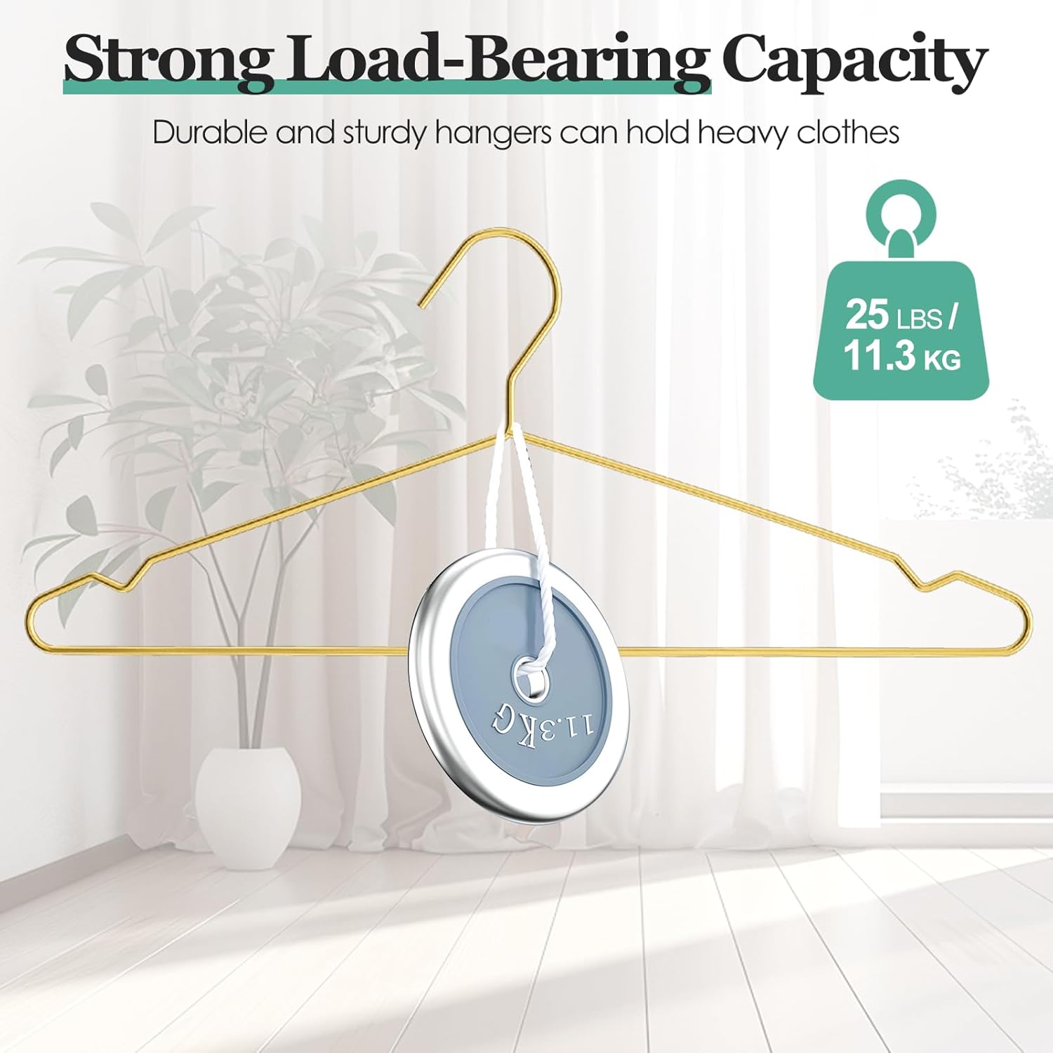 Gold Wire Metal Hangers Bulk 100 Pack with Notches for Standard Size Coats, Shirts, Suits, Pants, Dresses, Durable, Heavy Duty, Space Saving