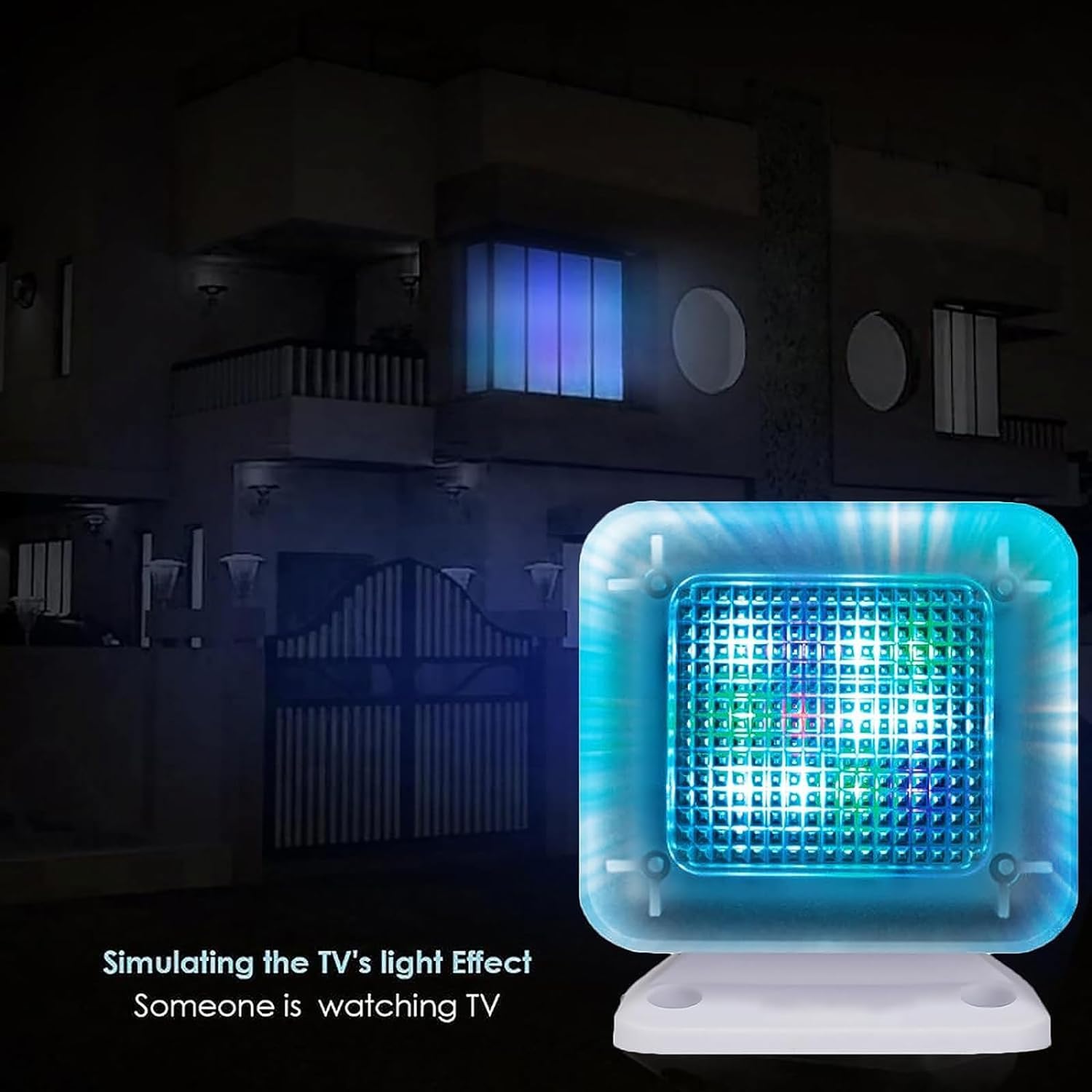 Luz simuladora de TV falsa con temporizador y sensor para seguridad en el hogar y prevención de robos