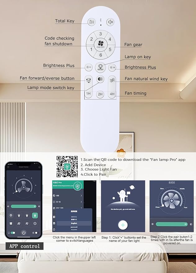 Ventilador de Techo 52 Pulgadas con Luz y Control Remoto, 6 miniatura 9