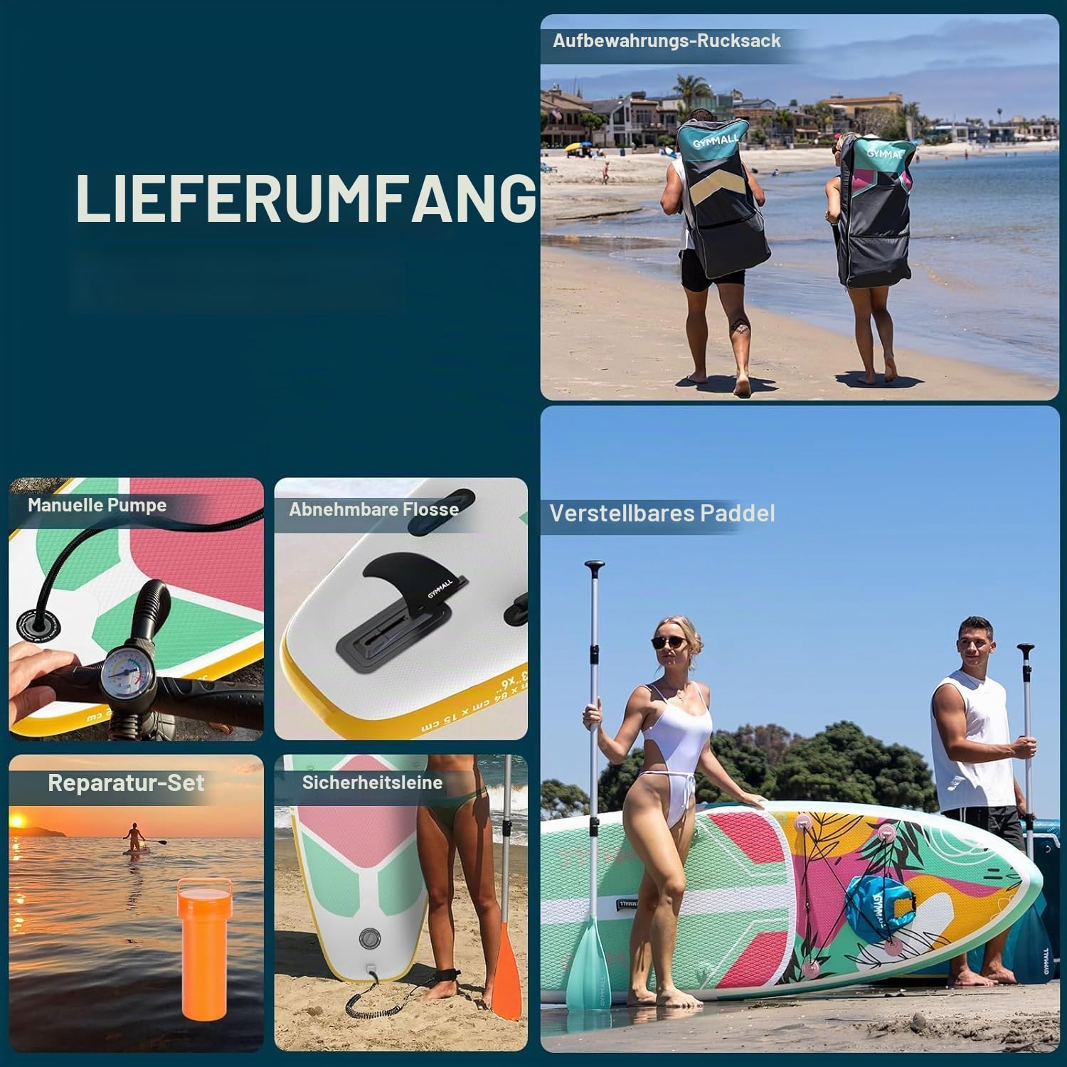 Stand Up Paddling Board, Aufblasbares Sup Board für Erwachsene und Jugendliche aller Könnensebenen, Blow Up Paddleboards mit breitem, rutschfestem Deck, Premium Zubehör und Aufbewahrungstasche