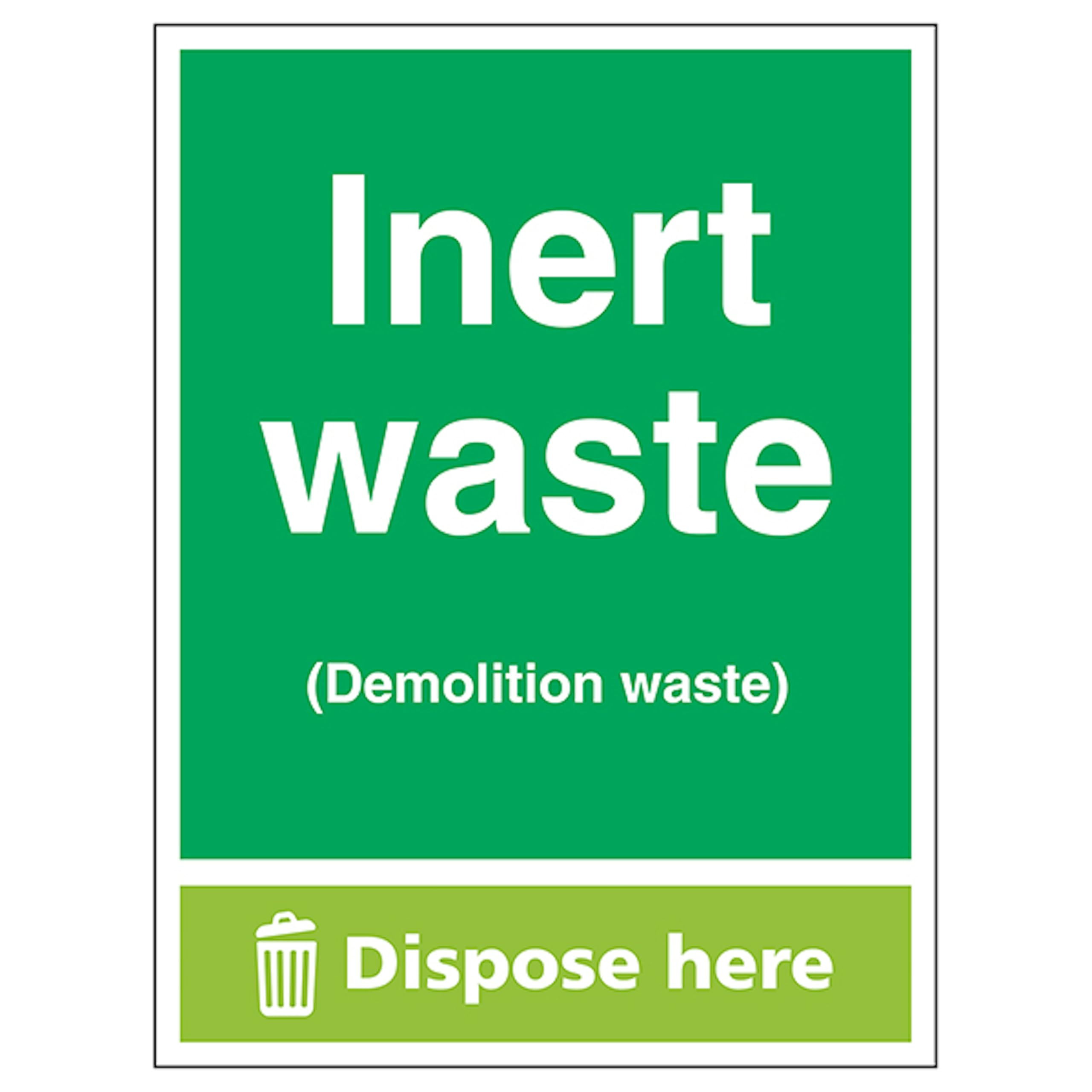 V Safety Inert Waste (Demolition Waste) Dispose Here - Portrait 300 x 400 mm - Self Adhesive Vinyl - Aluminium Effect Safety Sign