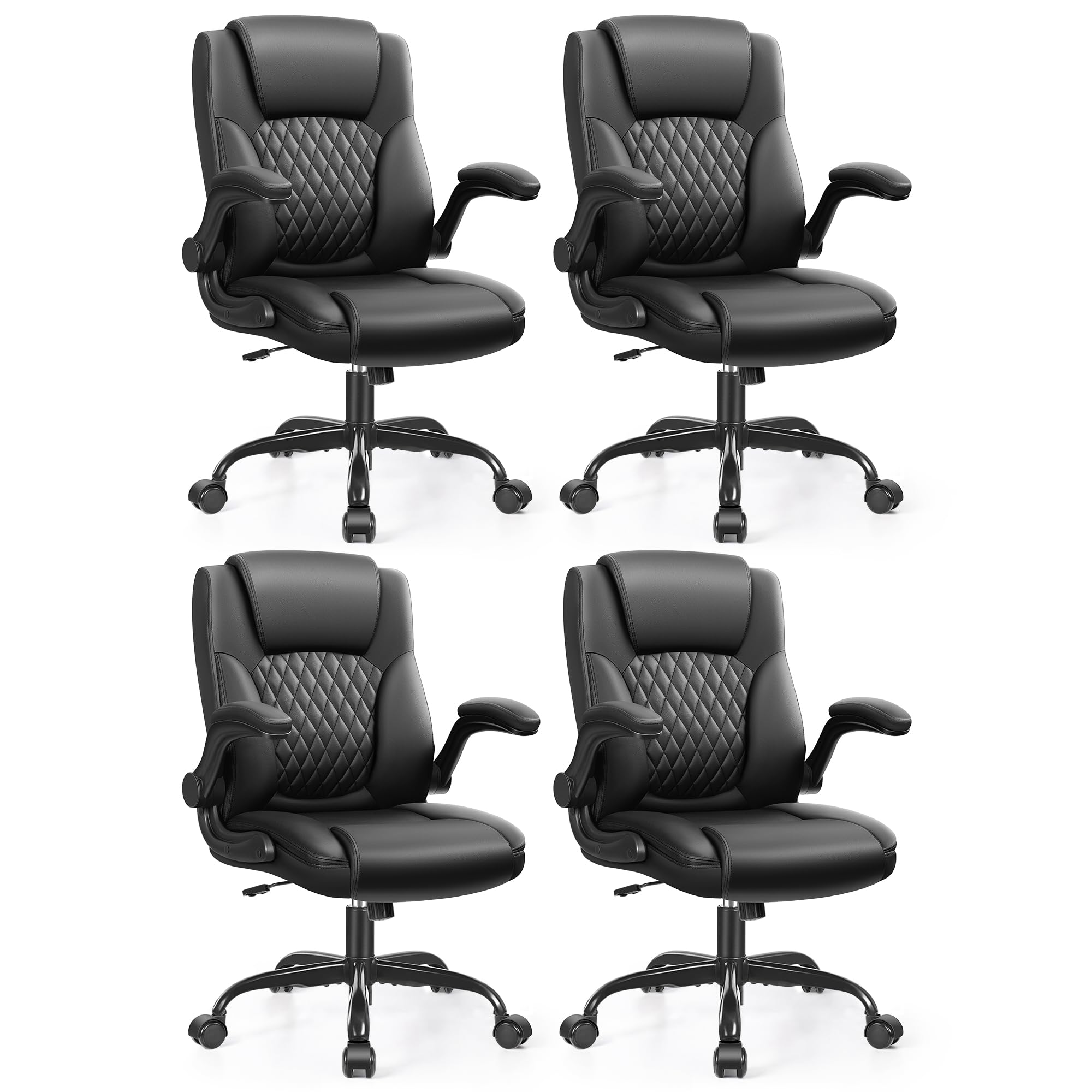 Leather Office Chair, PU Home Computer Desk Chairs with Ergonomic Back Support, 360°Swivel Free，Small Gaming Chair with Wheels and Adjustable Armrests, for Short People Use