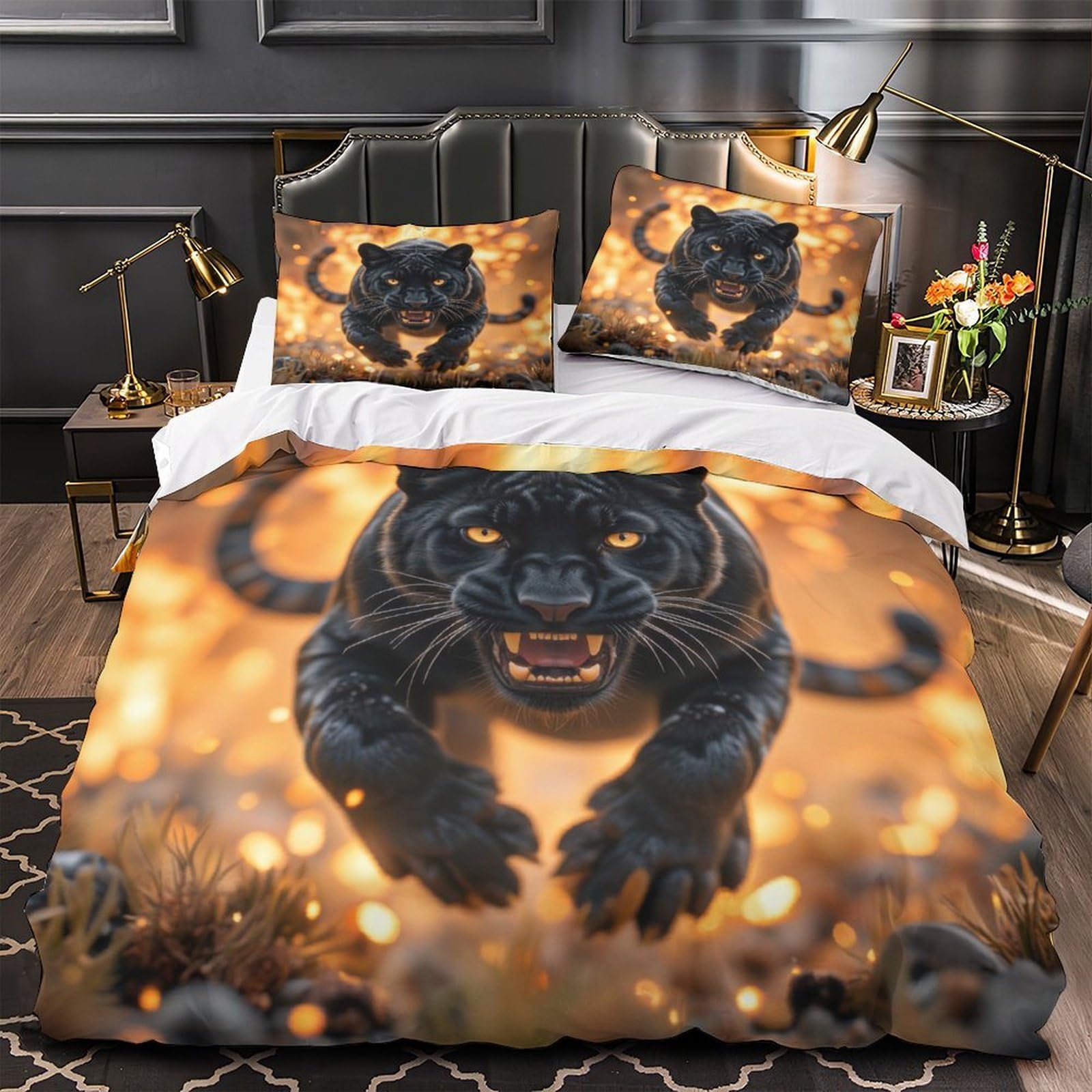Housse de couette panthère noire en microfibre premium 3D