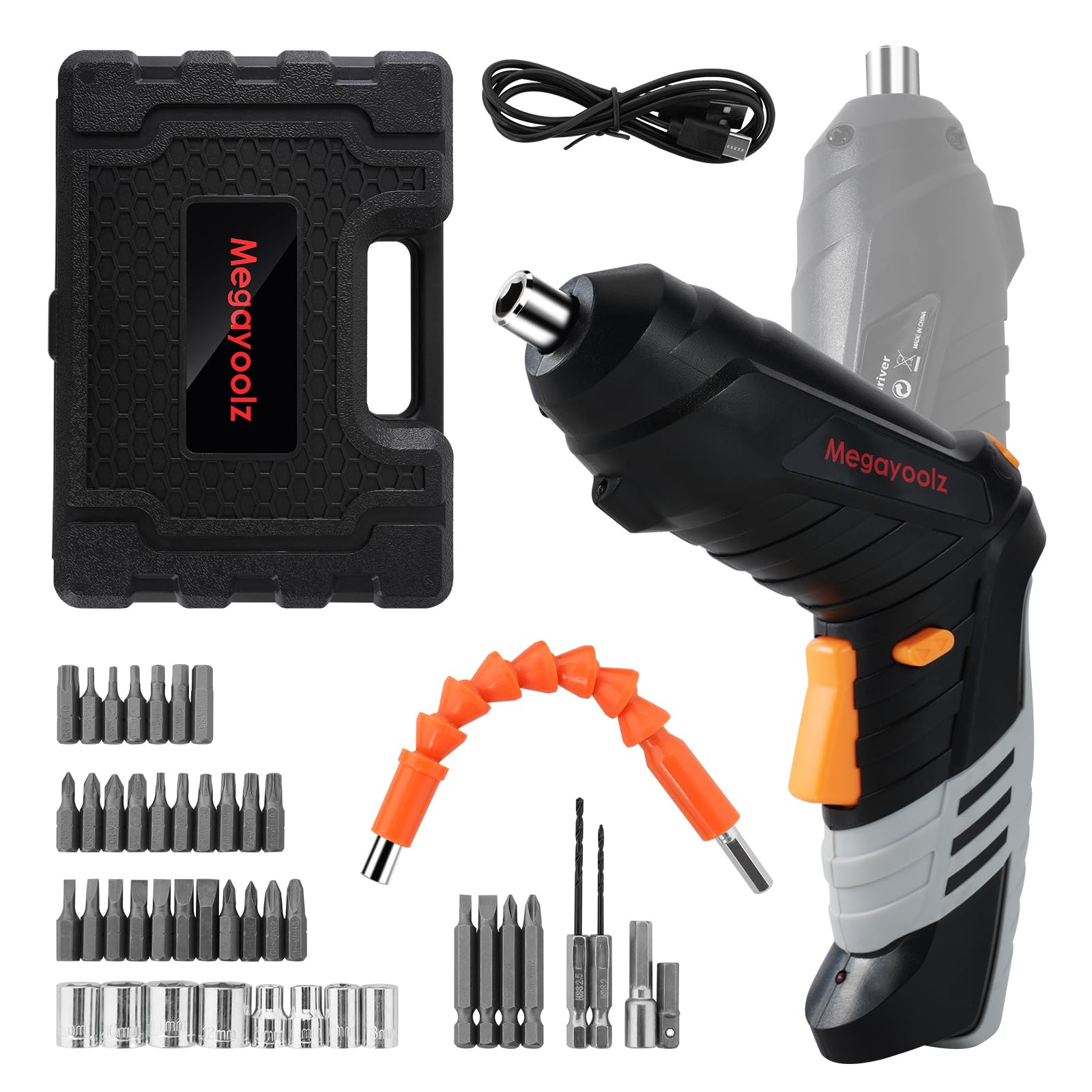 Megarooz Electric Cordless Screwdriver with Rechargeable Battery and Charger Rotating Handle LED Light 47PCS Drill Driver Accessories Comes
