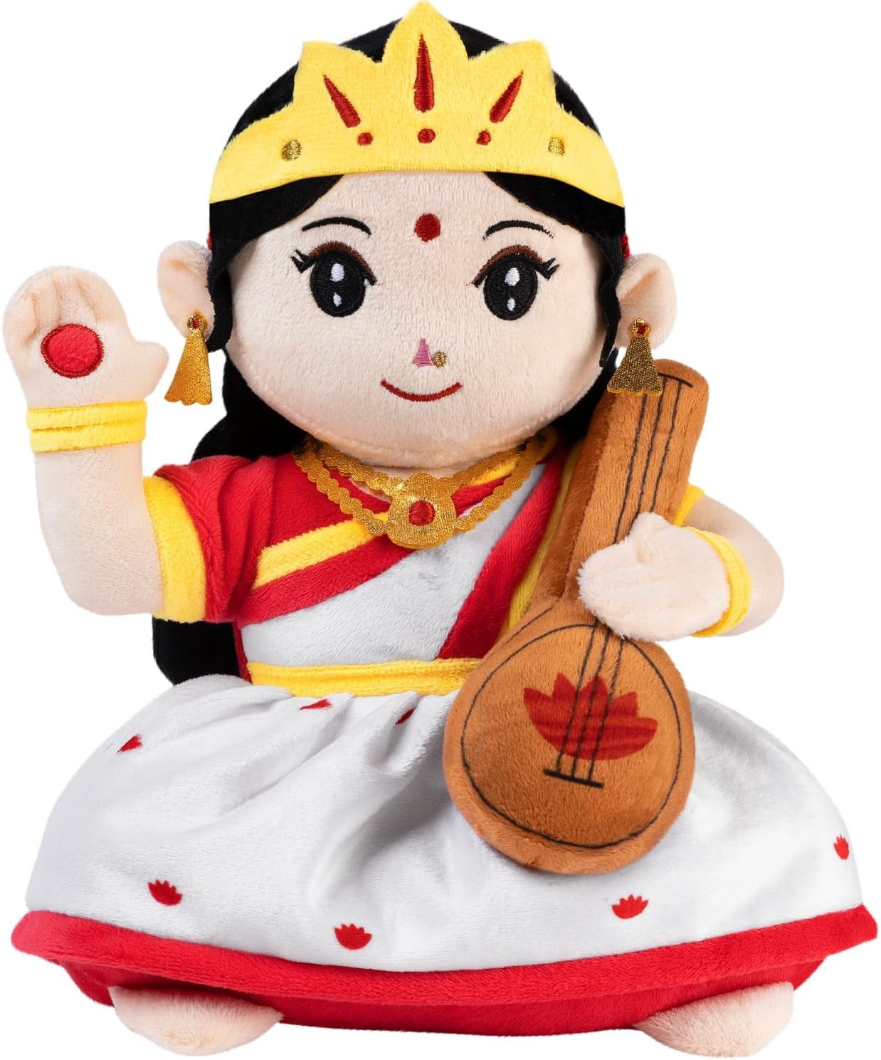 Panda's Box Mantra Chanting Devi Saraswati | As Seen on Shark Tank | Musical Soft Stuffed Plush Toy | Non-Toxic, Safe | Best Birthday Gift for Newborn Kids | Free Colouring Book| Medium 28 CM
