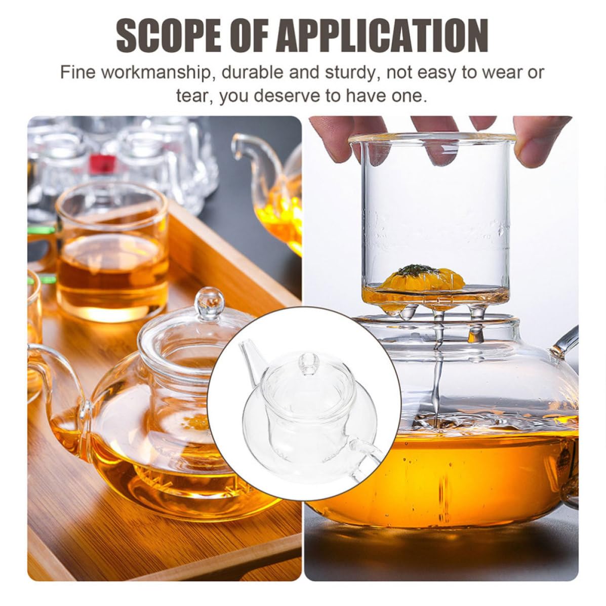 2 Pezzi Teiera in Vetro con Infusore, 250ml, Manico Anti-scottatura, Resistente al Freddo, Impugnatura Ergonomica, per Tisane e Tè, Uso Domestico e Ufficio