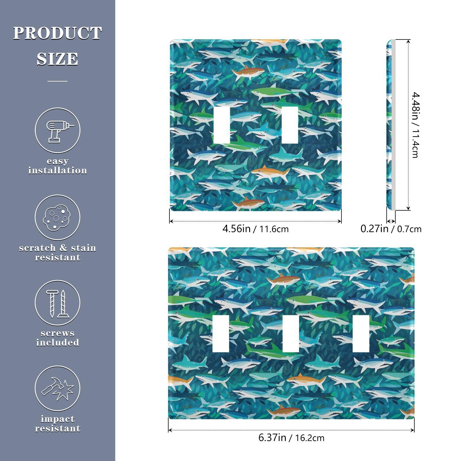 Light Switch Cover Shark Wall Plates for Electrical Outlets 3 Gang 202a8626