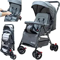 Carrinho de Bebê Reversível Passeio Runner até 15kg com Capota Retratil Reclinável Bandeja Cesto 4 Rodas Travas Cinto 5 Pontos e INMETRO (Cinza)