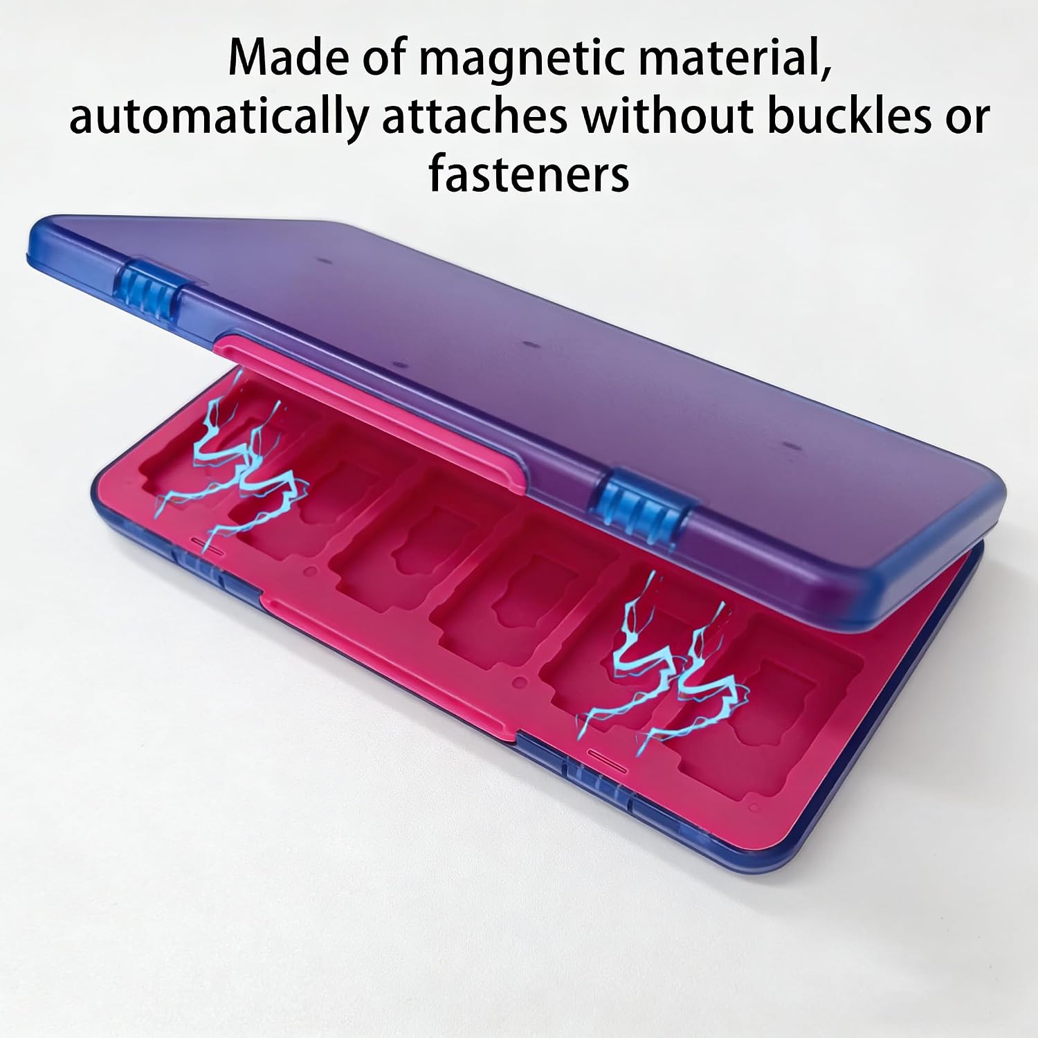 48-Slot Magnetic Game Card Storage Case with Detachable Washable Card Holders, 24 Game Card Slots + 24 Micro SD Card Slots, Minimalist Blue Pink Portable Multi-Card Organizer