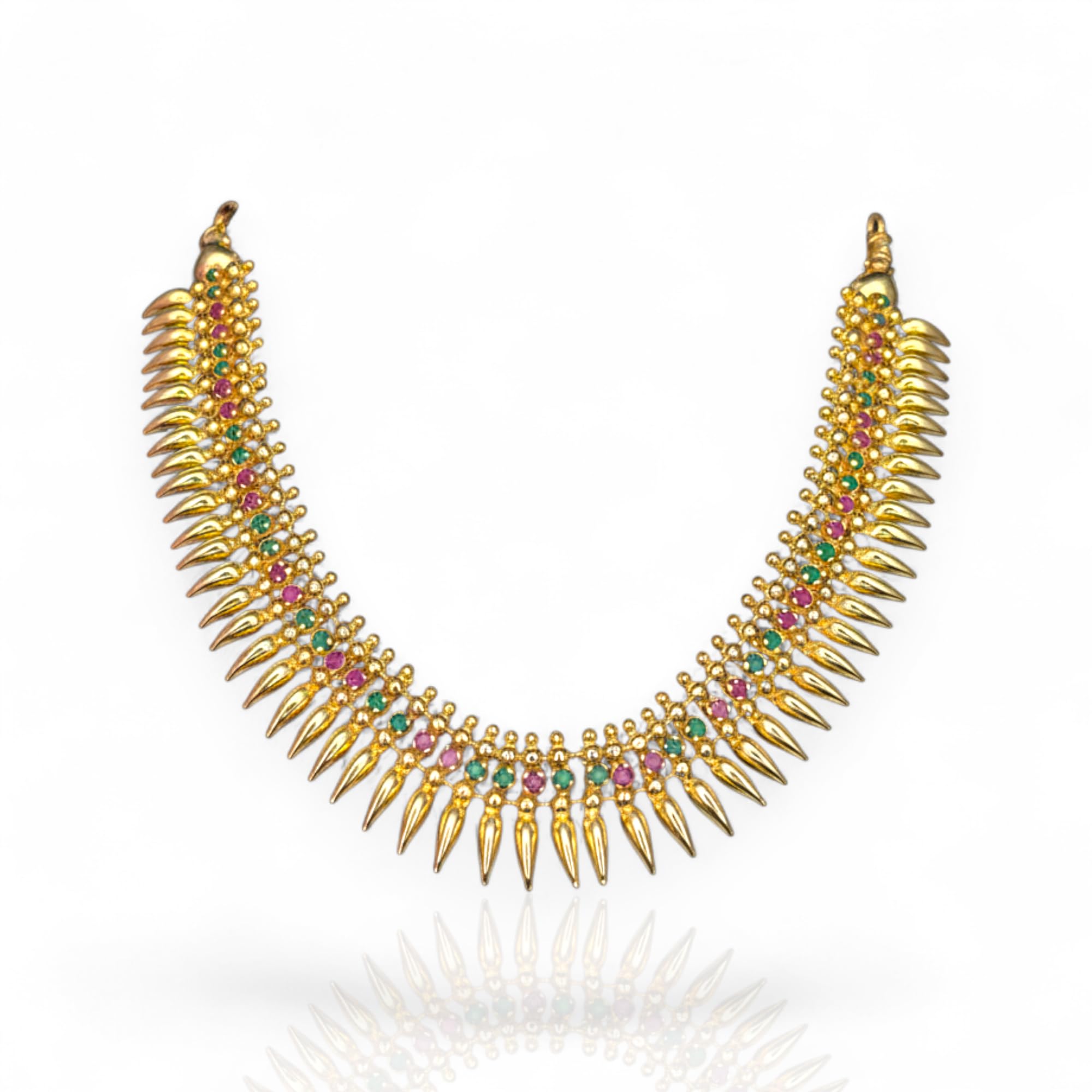 Kerala Style Necklace attached Adjustable Back Chain | Great for Special Gatherings | (Red & Green, Small Necklace)