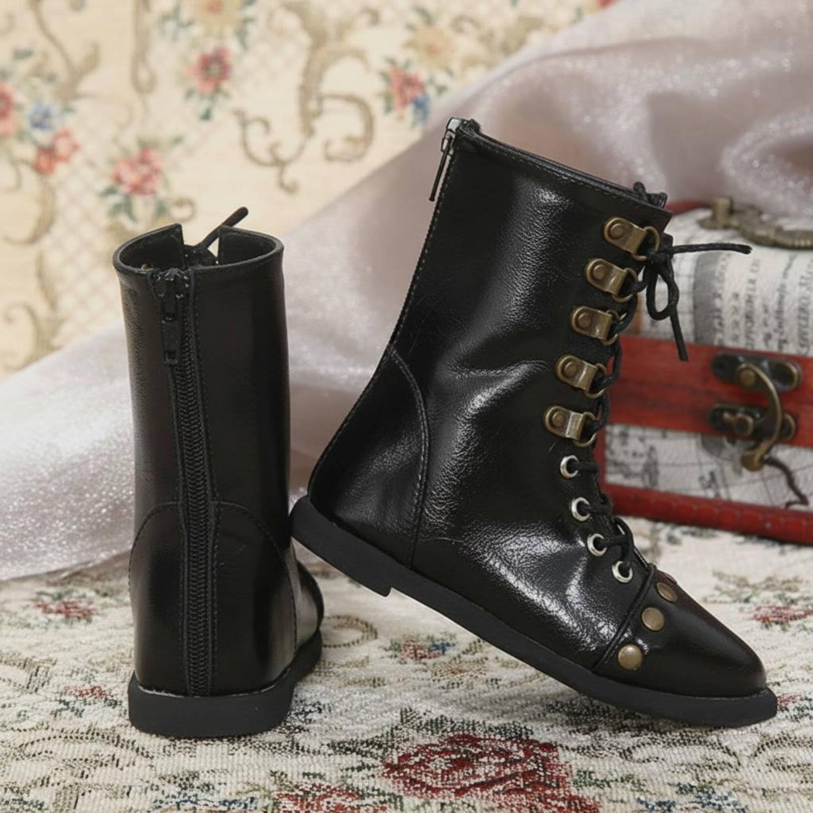 Stivali per Bambole Stivaletti Scarpe Lacci Accessori in Poliuretano con Lavorazione Artigianale E Impunture Accurate per Abiti Completi E Scenografie Fotografia Collezioni