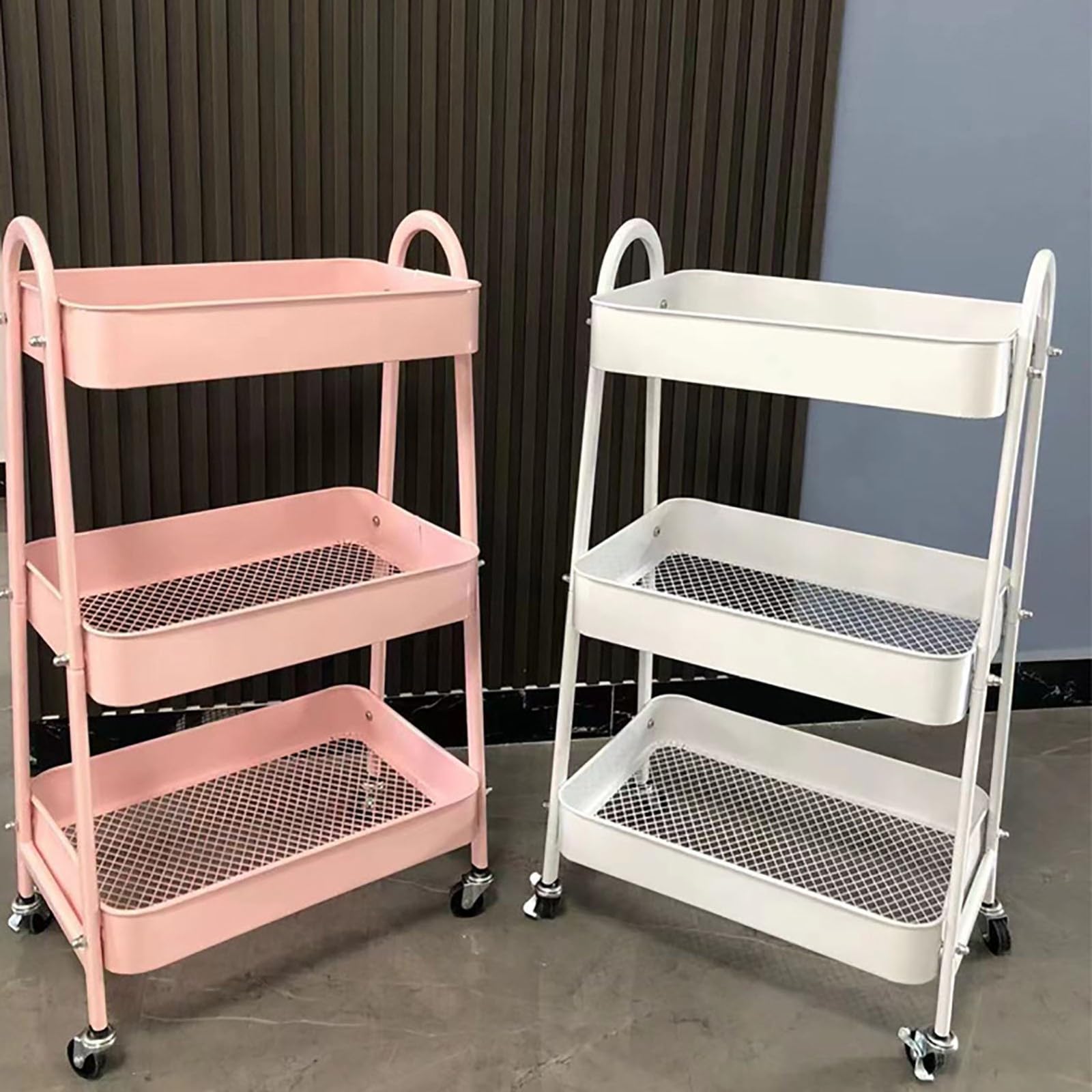 Carro De Almacenamiento De 3 Niveles Estante de Almacenamiento con Carro Multifuncional Material de Acero al Carbono de Alta Calidad, Resistente y Estable.Carro que Ahorra Espacio D