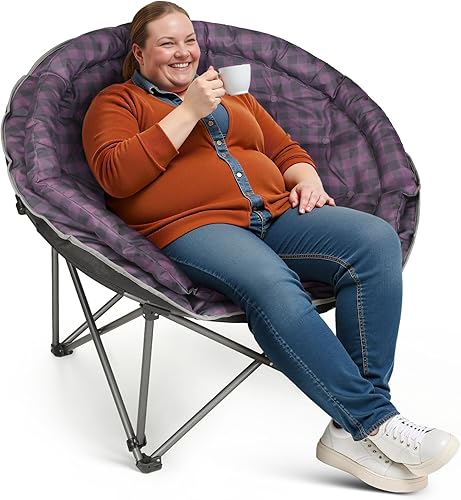 Sillas de campamento redondas plegables XXL de gran tamaño, cómodas sillas de campamento acolchadas para luna, soporta 440 libras, sillas de césped