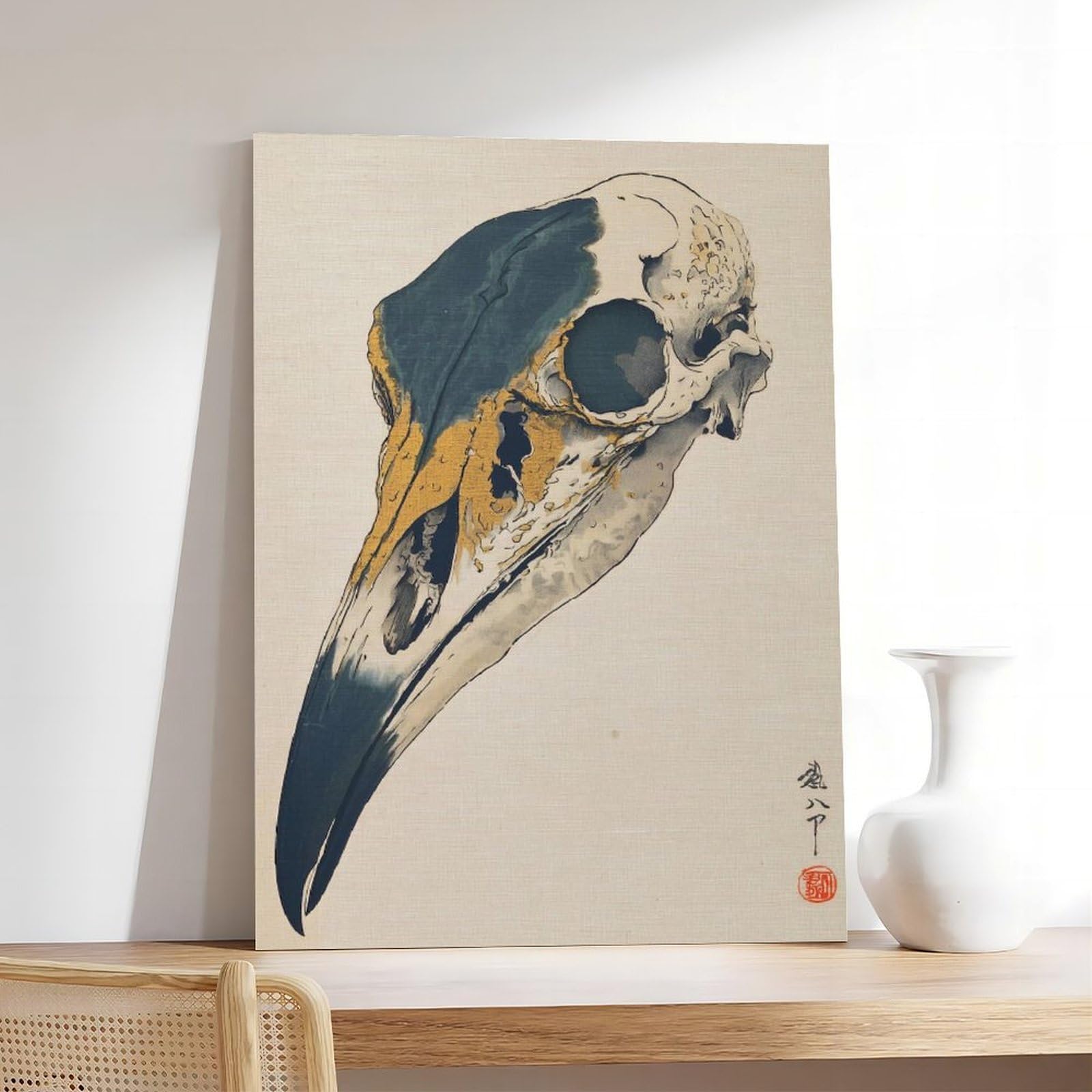 Intricato poster su tela con teschio di corvo per la decorazione della casa