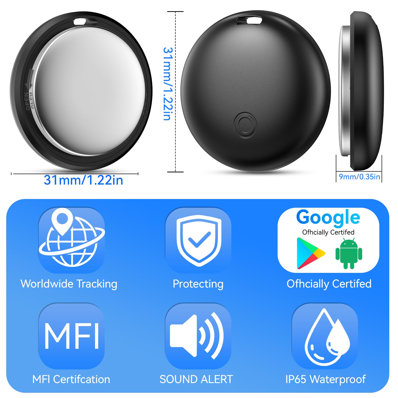 Smart Tag Bluetooth Tracker Android iOS 4 Pezzi Google Dov'è Apple Find My