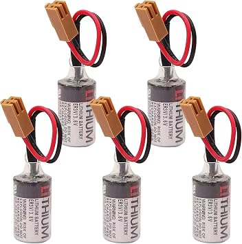 5 Pcs ER3V/3.6V Lithium Battery with Brown Plug for JZSP-BA01 PLC Battery 5 Pack