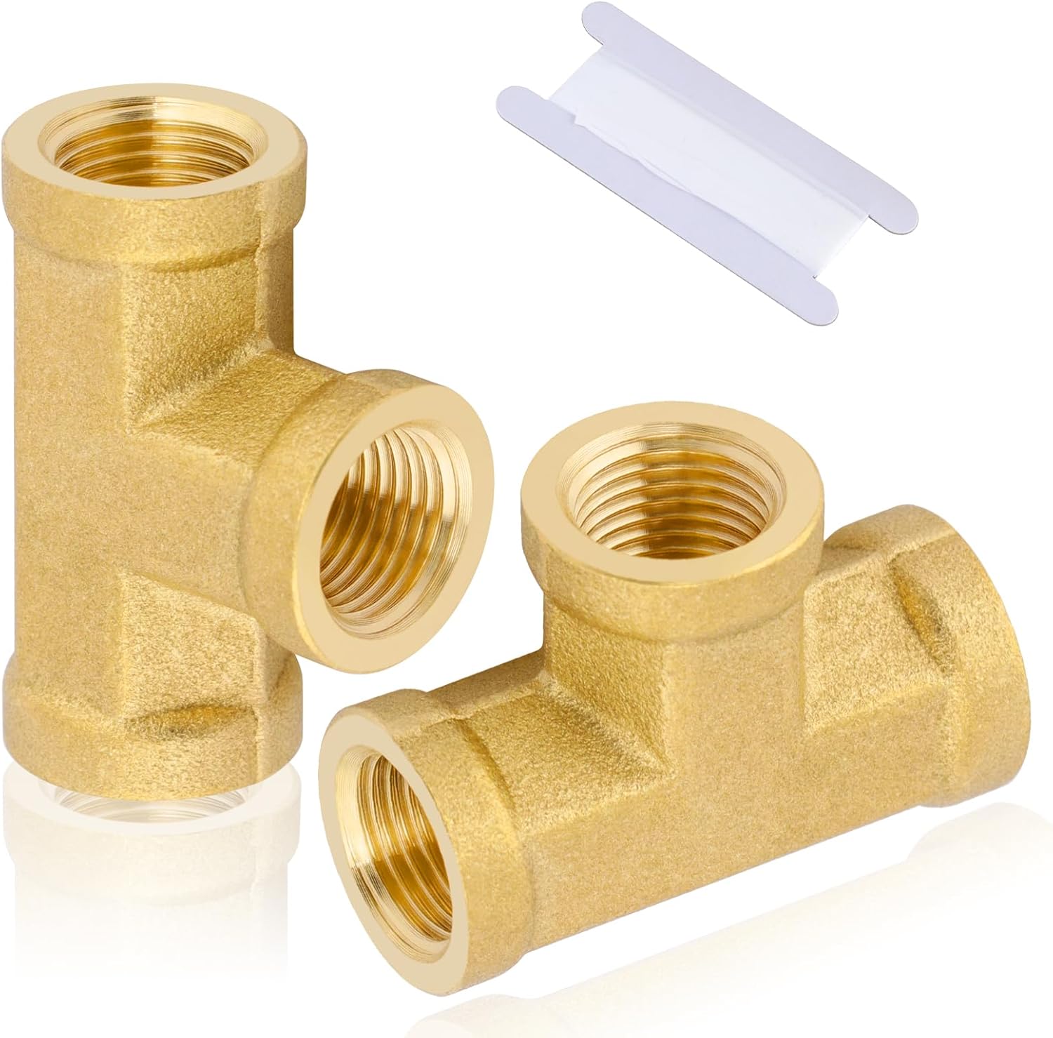 5PCS 1/4" NPT Female Brass Tee Fitting with Teflon Tape, 3-Way Pipe Fitting | Forged Brass Barstock Tee Adapter, 1/4" NPT Female tee fitting, for Air/Water/Oil Lines, Leak-Proof