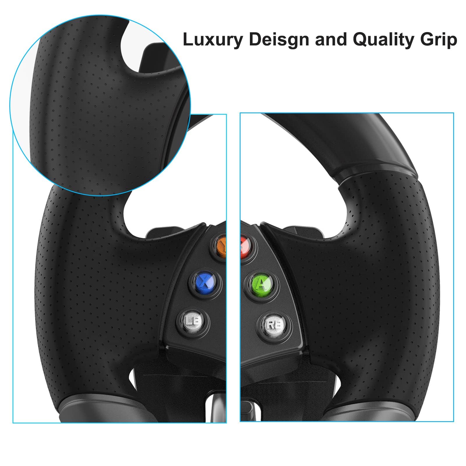 DOYO XBOX 360 Gaming Lenkrad mit Pedalen-180°,Vibrationsfeedback, Integrierter Schalthebel,Höhen-und Neigungsverstellbar,Paddle Schaltung-Lenkrad für XBOX 360,PC,PS3,Switch,Android