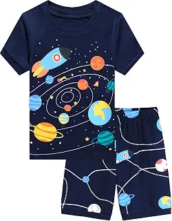 Toddler Boys Pajamas Summer Pjs for Boys 100% Cotton Nightwear Kids Jammies Space Sleepwear Children Clothes Short Set Size 3T