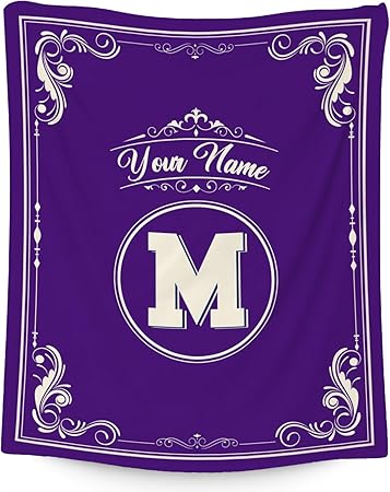Personalized Blanket with Name, Initial Throws Gift for Girls, Soft Anniversary Birthday Gifts for Her, Cozy Flannel Throw Blankets for Couch Sofa, 40x50 Inches