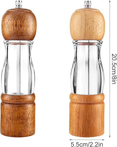 Miniatura 2 de Juego de molinillo de sal y pimienta de madera, molinillos manuales de sal y pimienta de 8 pulgadas con núcleo de cerámica ajustable, molinillo de