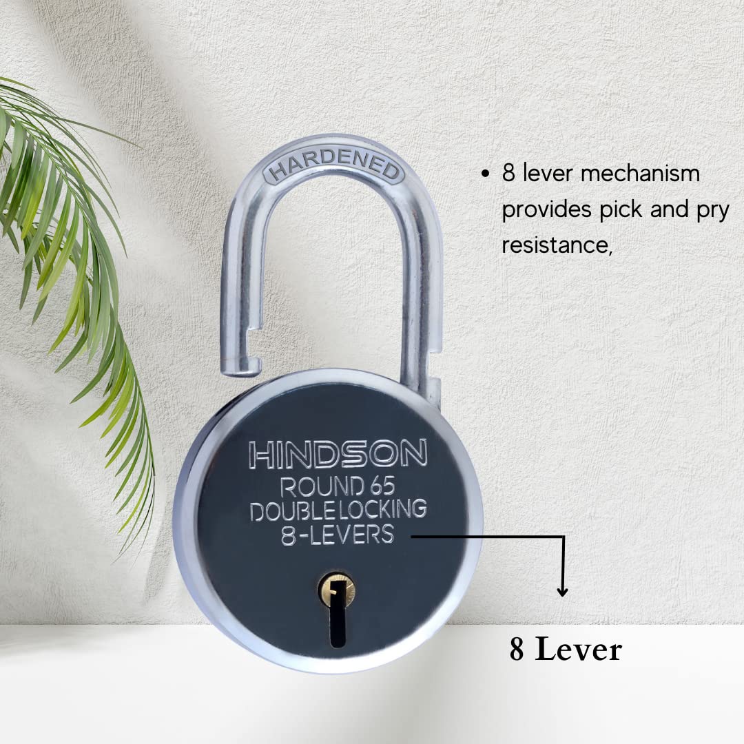 Hindson Round 65mm Lock and Key Door Lock for Home, Gate, Shutter | 3 Key 8 Lever Silver Finish | Hardened Pack 1 — Amazon image 7