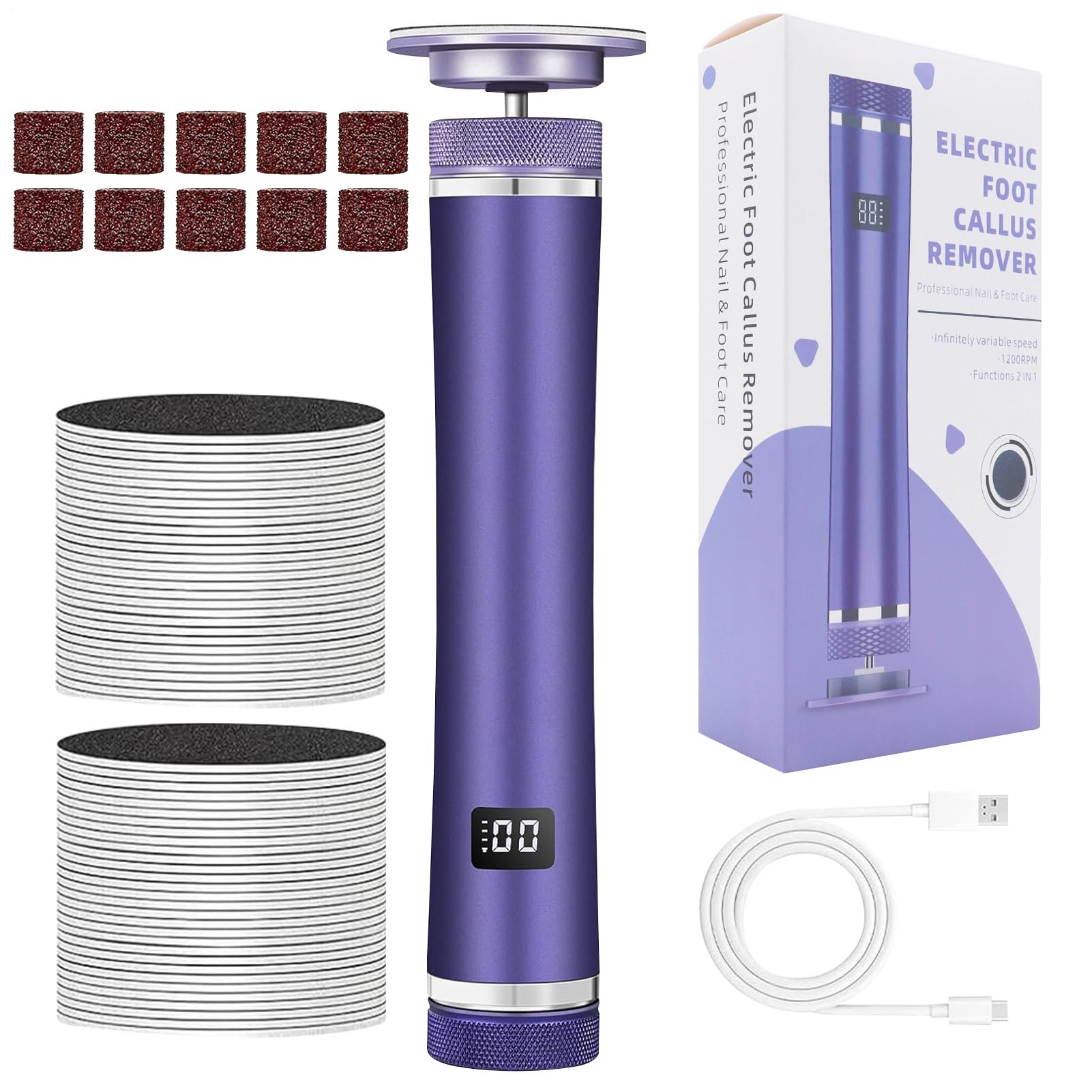 Lima Elettrica Per Piedi - Rasoio Elettrico Per Calli - Rimozione Talloni Ricaricabile con 12 Velocità Regolabili, Strumento Portatile Pedicure Casa Donne Anziani Palestra E Centro Benessere