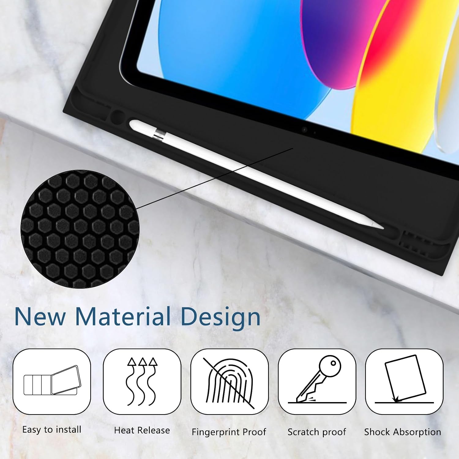 for iPad 9th Generation 10.2 Inch 2021/2020/2019 Case, Initial Chenille Letter Suture, Personalized for iPad 9th/8th/7th Generation Case with Auto Sleep/Wake, Pencil Holder (Black, A) image 5