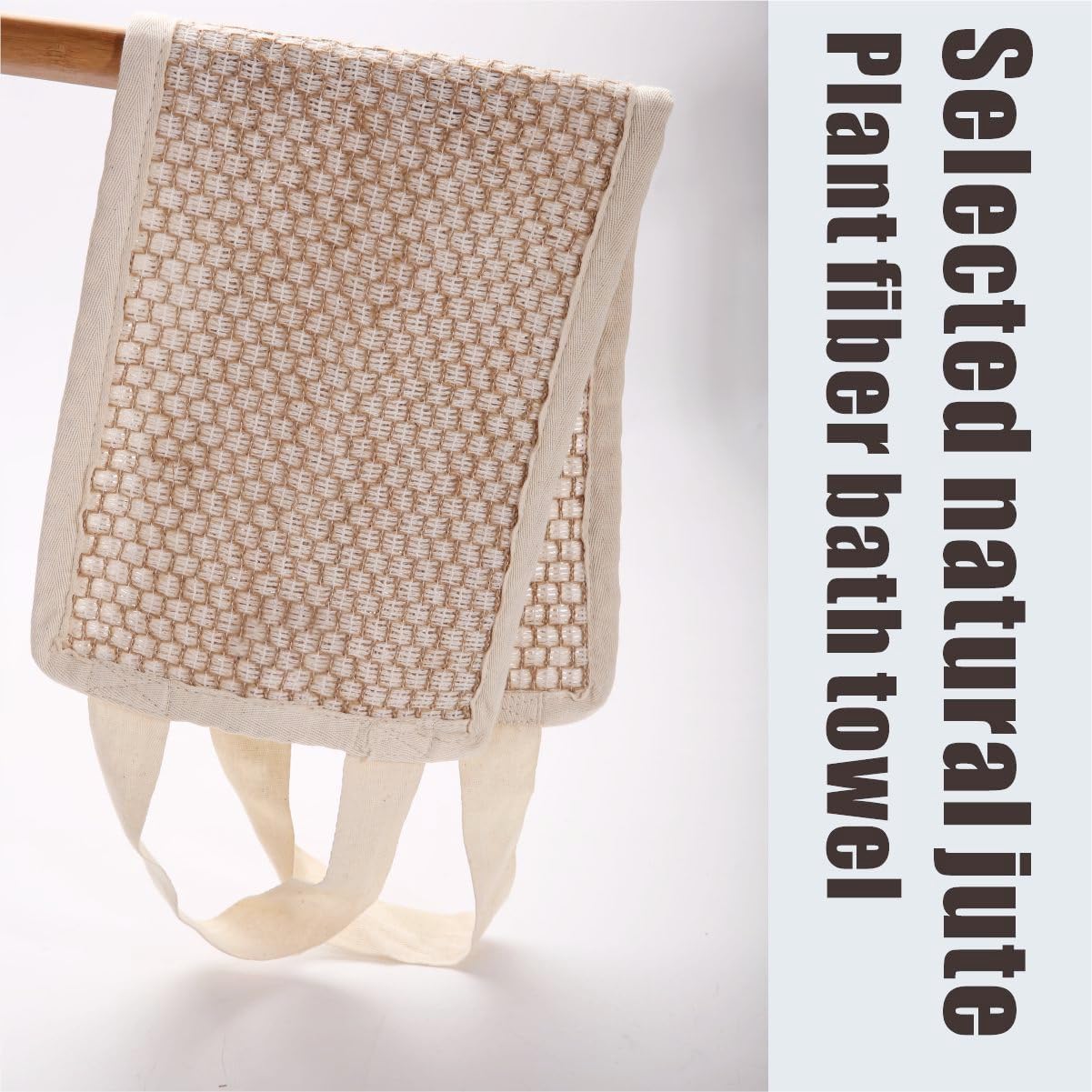 1 Pack Back Scrubber for Shower, Japanese Washcloth Exfoliating Towel Shower Loofah with Handle for Women, Machine Washable Natural Jute Shower Scrubber Cloth Rag for Body Wash - Image 3
