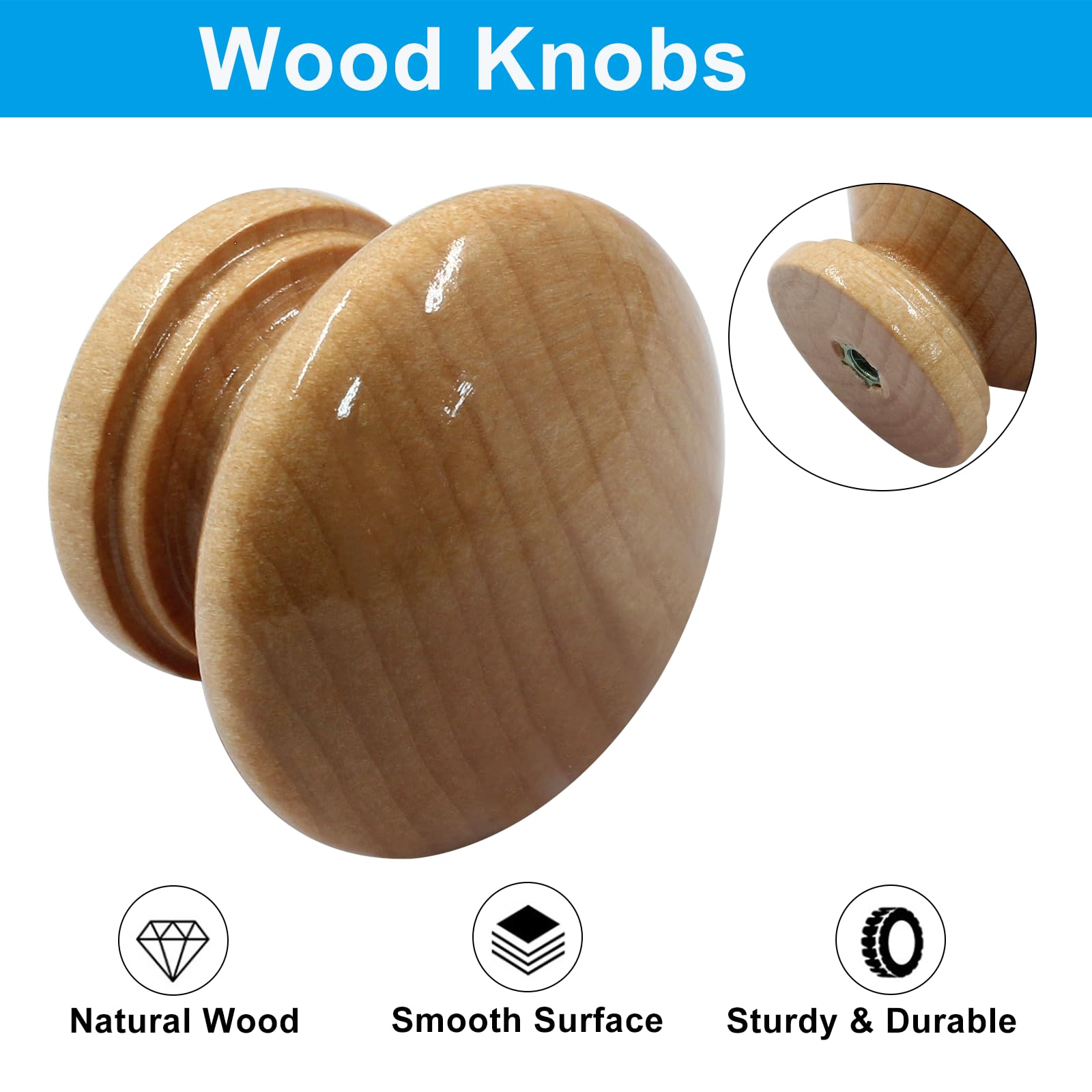 Mushroom Wood Drawer Knobs - 6 Pcs -3