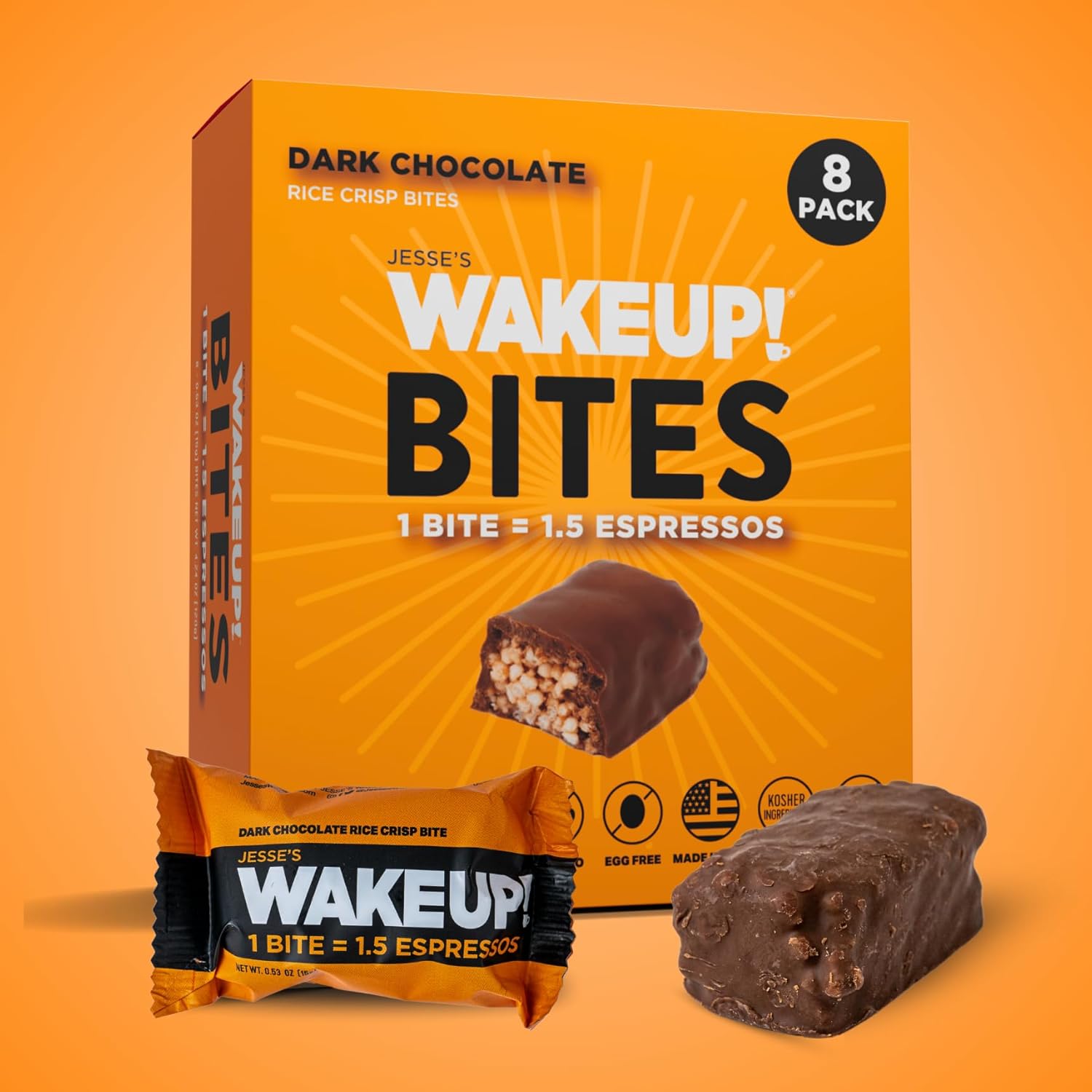 WAKEUP! Caffeinated Rice Crisp Energy Bites, Dark Chocolate, | 175mg