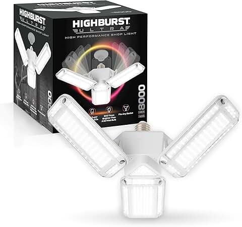 BellHowell HighBurst Ultra LED Garage Light Bulb  8,000 Lumens, Super Bright Screw-in Ceiling Light - Adjustable Multi-Panel Design, for Garage, Shop, Basement, Attic  As Seen on TV