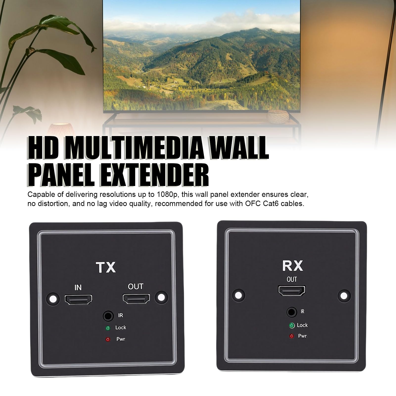 Cuifati HD-Multimedia-Wandplatten-Extender, Sender-Empfänger 1080P HD-Videoton Bis zu 197 Fuß über Cat6-Kabel, mit IR-Steuerung, für TV-Projektor, Gaming-Konsole, PC