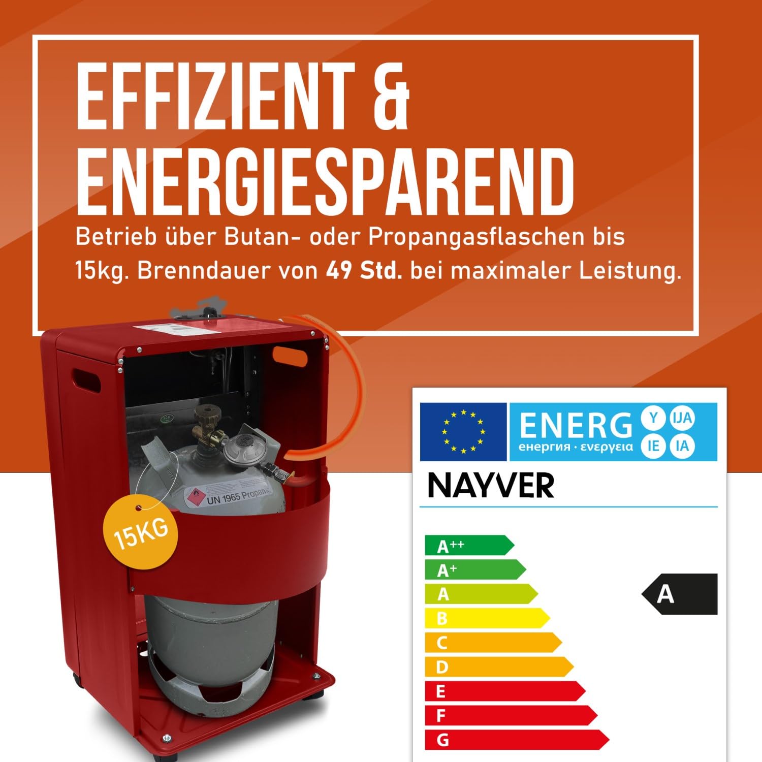 Chauffage à gaz 4200 W - Chauffage à gaz en céramique avec régulateur de pression de gaz, tuyau à gaz, brûleur infrarouge en céramique, bouteilles de butane ou propane jusqu'à 15 kg (noir