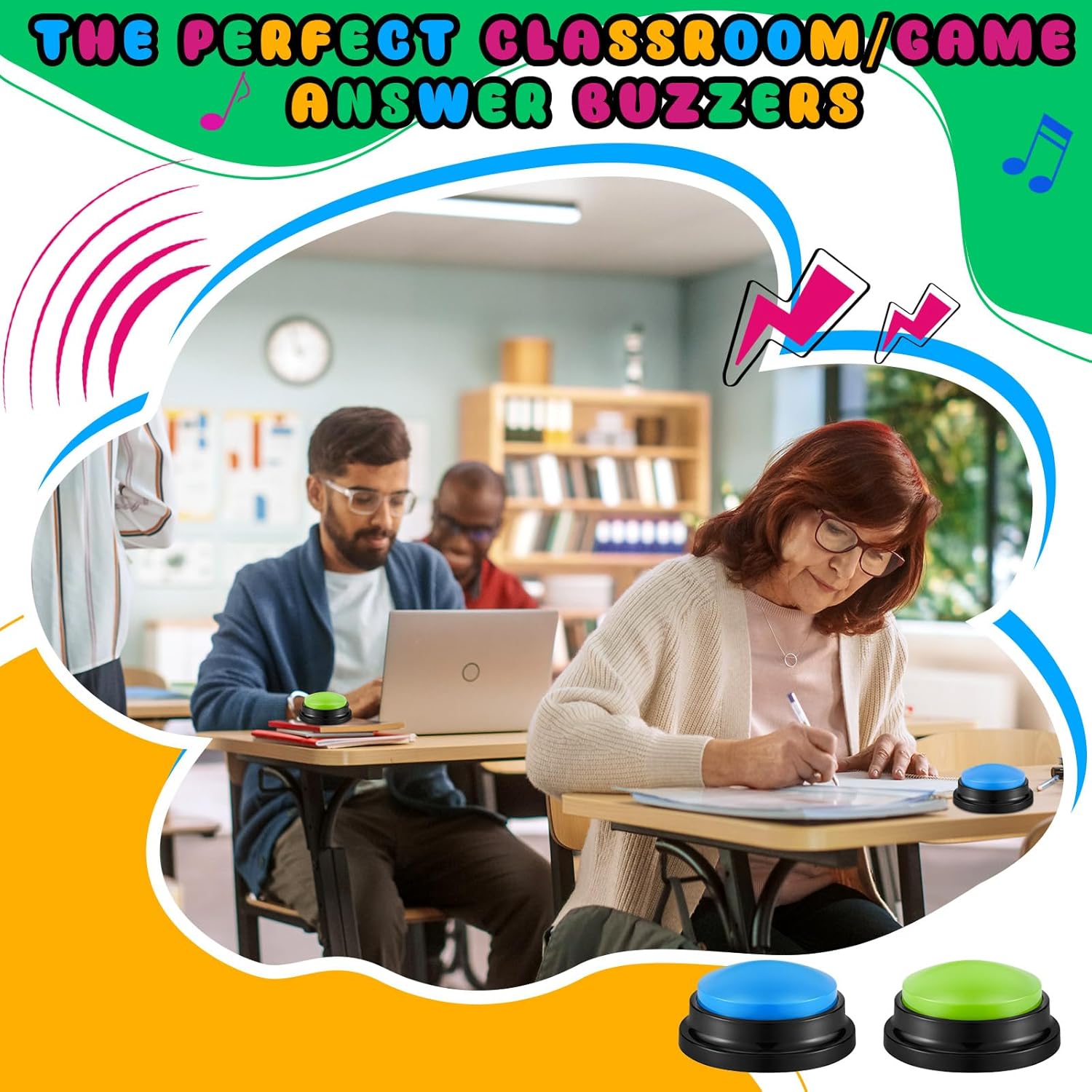 Honoson 8 Pieces Recordable Answer Buzzers Button for Trivia Games Show Buzzers Recording Buttons Gifts for Classroom Team(Blue,Green Color)