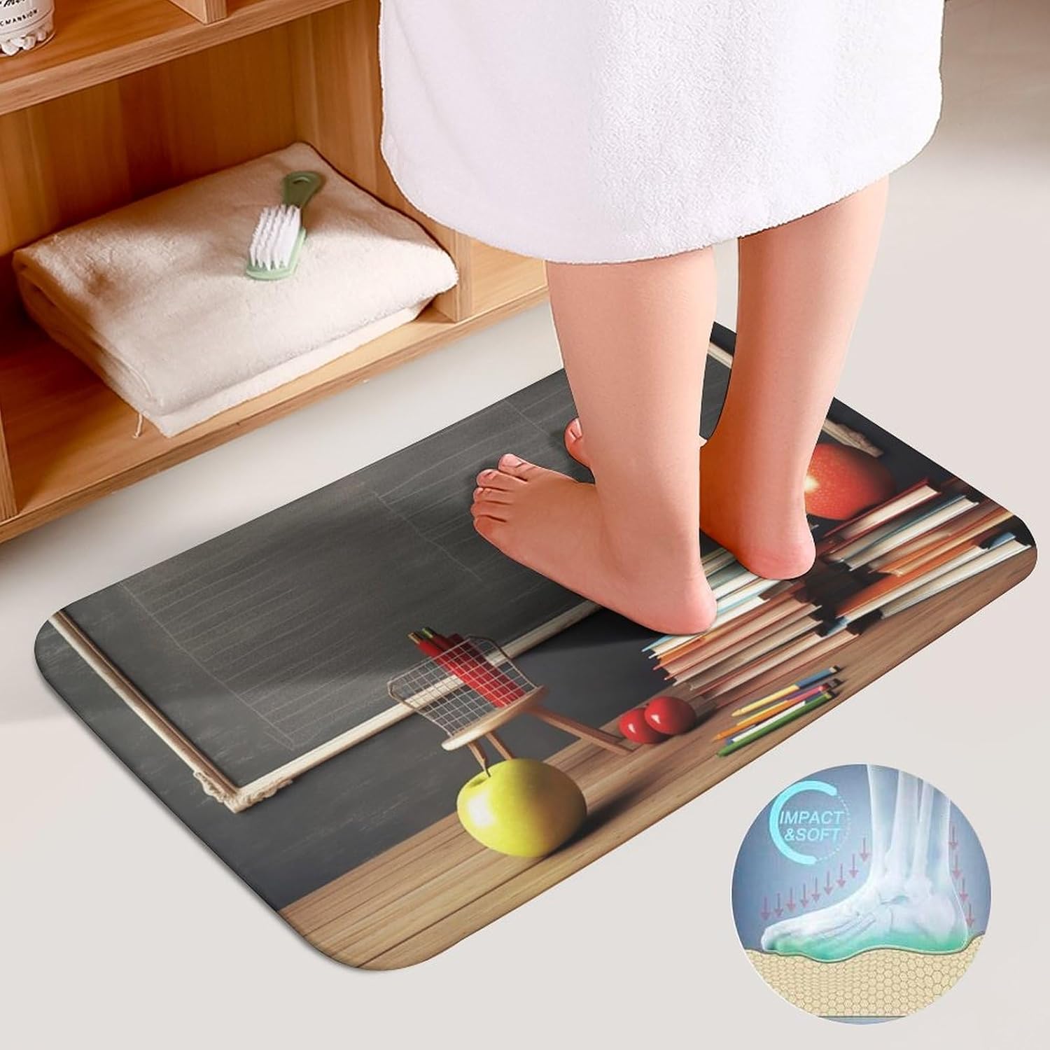 Anti-Skid Floor Mats 3 Piece Set,Teacher Classroom Chalkboard Printed Coral Fleece Bathroom Mats U-Shaped Contour Mat Toilet Seat Cover for Bathroom, Tub, Shower, Kitchen 19.7"x31.5"