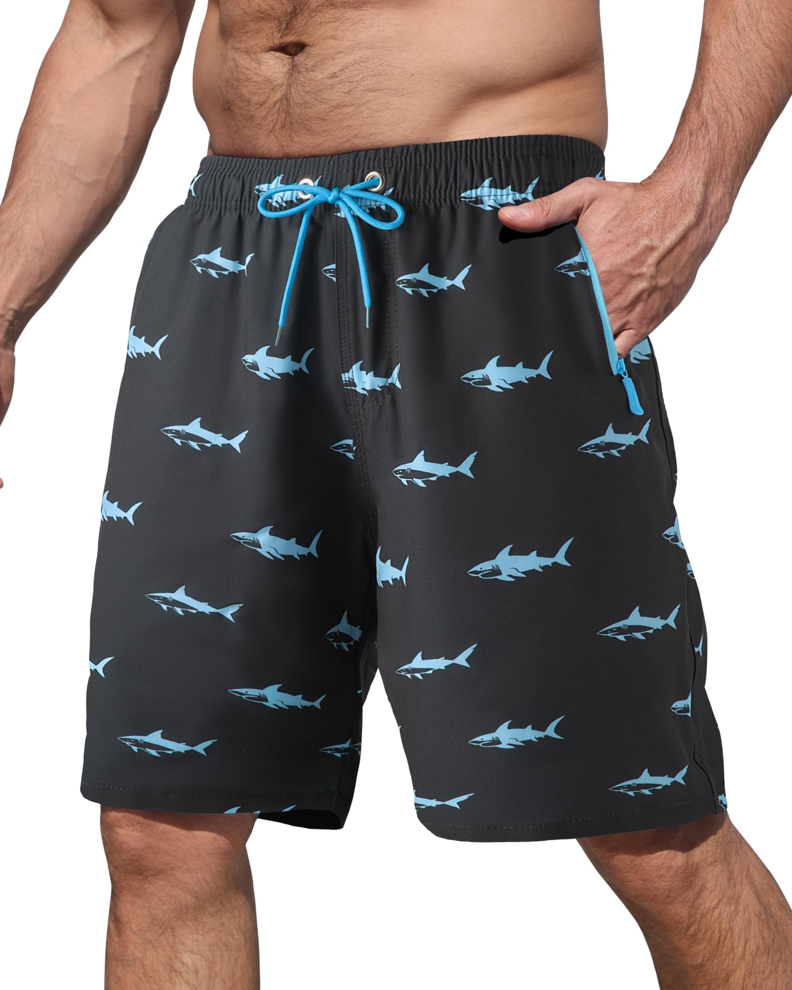 BOJIN Mens Swim Trunks with Zipper Pockets Quick Dry 9 Inch Bathing Suit Board Shorts Beach Swimsuits