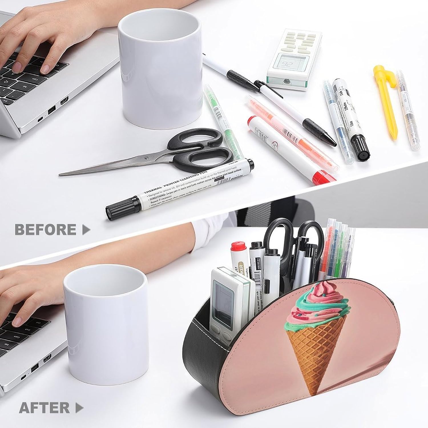 Ice Cream PU Leather Remote Control Holder with 5 Compartments image 3