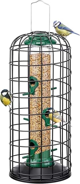 iBorn Vogelfutterspender,Futtersäule mit Schutzkäfig,Vogel Futterhaus,Vogelhaus taubensicher für kleine Vögel Wildvögel,Vogelfutterhaus zum Aufhängen,Robustes Metall Vogelfutterstation,Grün,38cm product image