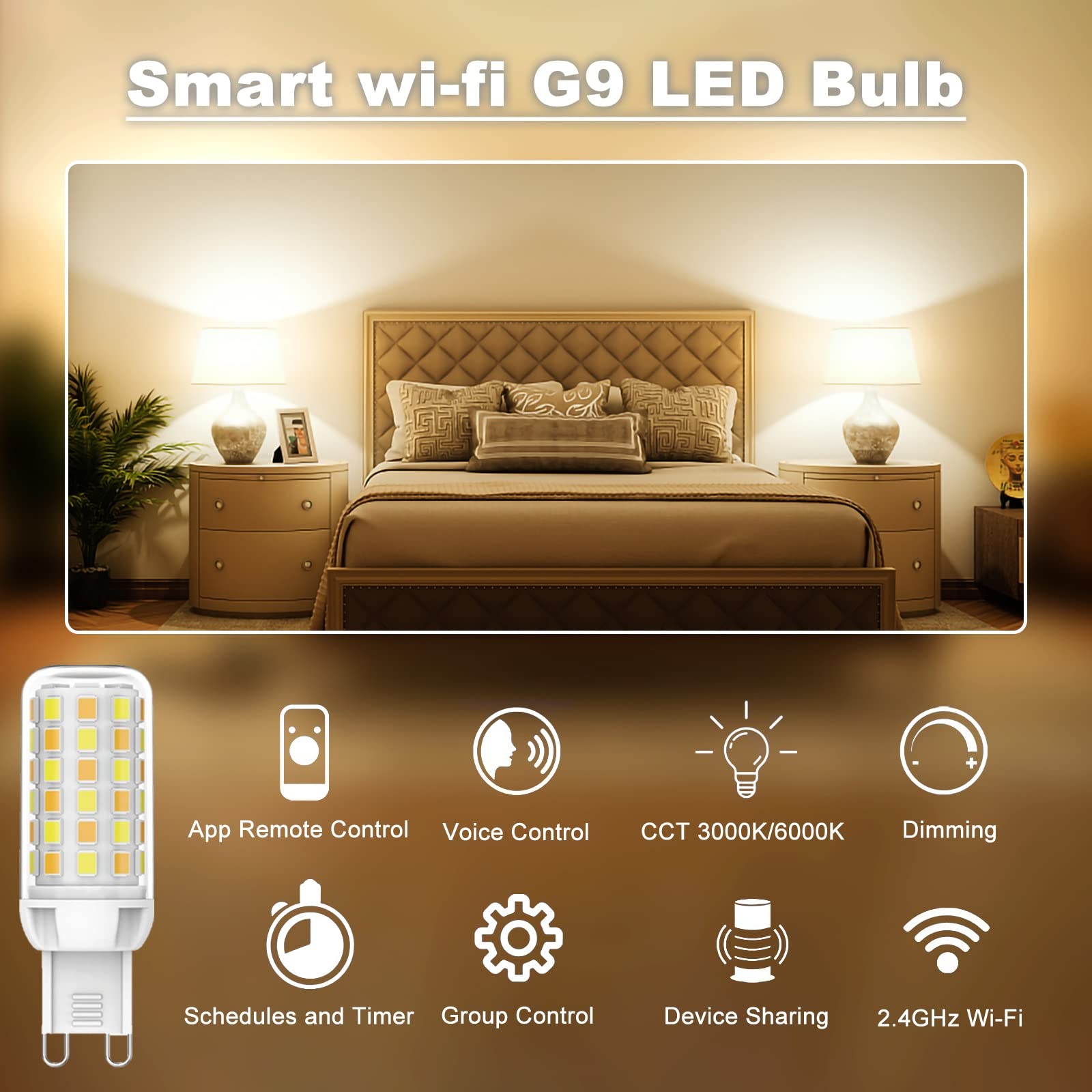 BVCL G9 LED Lampen, 3W Smart WiFi G9 Dimmbar Glühbirne 320LM Kein Flicker, Ersatz für 30W Halogenlampen, Dimmbar per App oder Sprache, 5er Pack