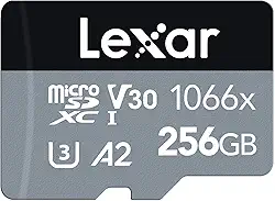 Cartão de Memória Lexar 1066x micro SD 256GB - 160MB/s Leitura, 120MB/s Escrita, C10, U3, V30, A2 - Silver
